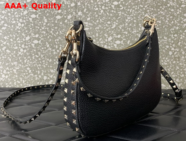 Valentino Small Rockstud Hobo Bag in Black Grainy Calfskin Replica