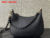 Valentino Small Rockstud Hobo Bag in Black Grainy Calfskin Replica