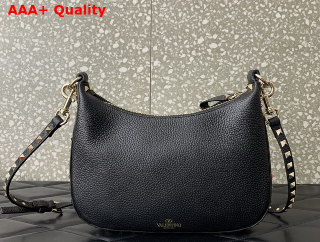 Valentino Small Rockstud Hobo Bag in Black Grainy Calfskin Replica