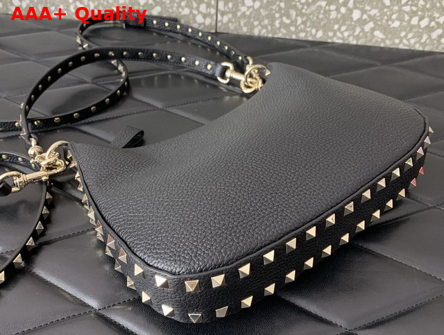 Valentino Small Rockstud Hobo Bag in Black Grainy Calfskin Replica