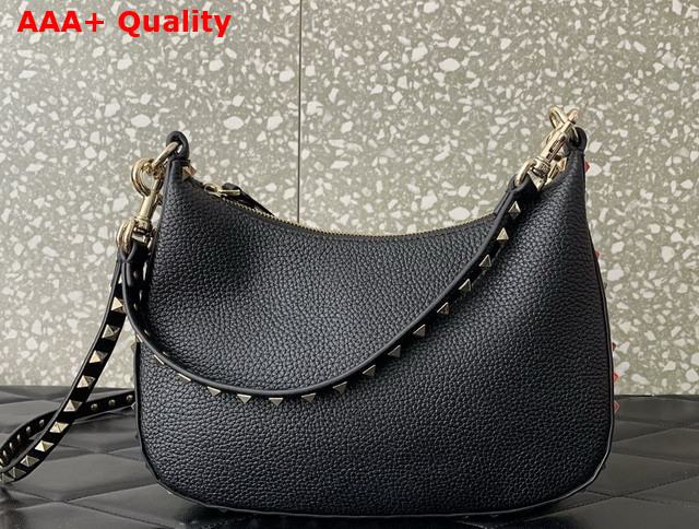 Valentino Small Rockstud Hobo Bag in Black Grainy Calfskin Replica