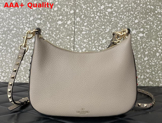 Valentino Small Rockstud Hobo Bag in Light Grey Grainy Calfskin Replica