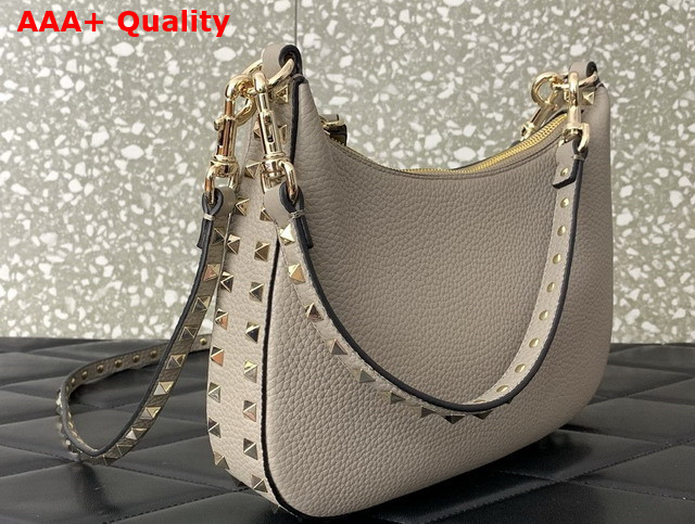 Valentino Small Rockstud Hobo Bag in Light Grey Grainy Calfskin Replica