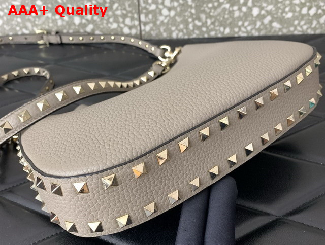 Valentino Small Rockstud Hobo Bag in Light Grey Grainy Calfskin Replica