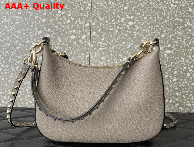 Valentino Small Rockstud Hobo Bag in Light Grey Grainy Calfskin Replica