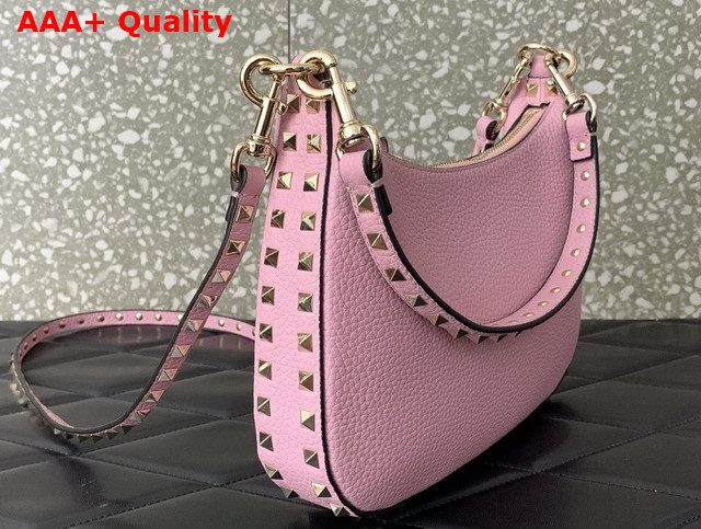 Valentino Small Rockstud Hobo Bag in Pink Grainy Calfskin Replica