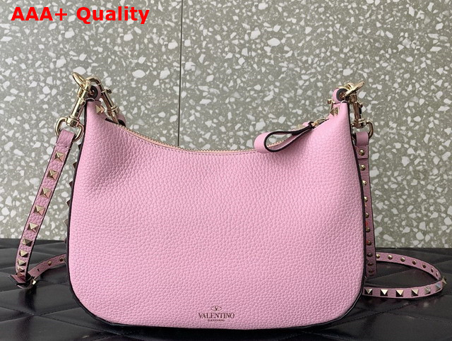 Valentino Small Rockstud Hobo Bag in Pink Grainy Calfskin Replica