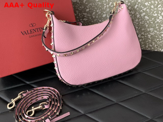 Valentino Small Rockstud Hobo Bag in Pink Grainy Calfskin Replica