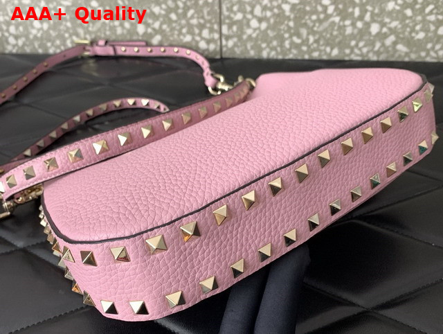 Valentino Small Rockstud Hobo Bag in Pink Grainy Calfskin Replica