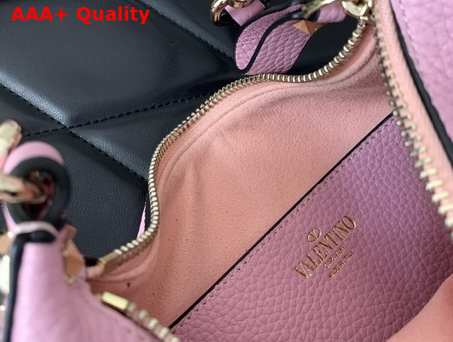 Valentino Small Rockstud Hobo Bag in Pink Grainy Calfskin Replica