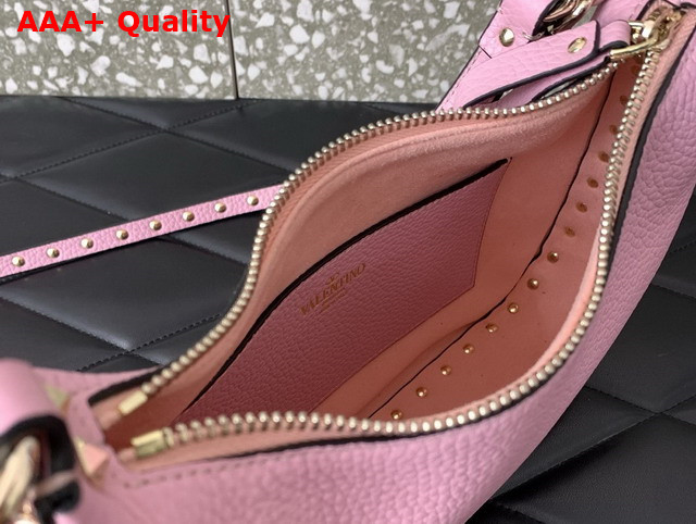 Valentino Small Rockstud Hobo Bag in Pink Grainy Calfskin Replica