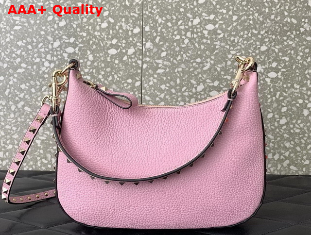 Valentino Small Rockstud Hobo Bag in Pink Grainy Calfskin Replica