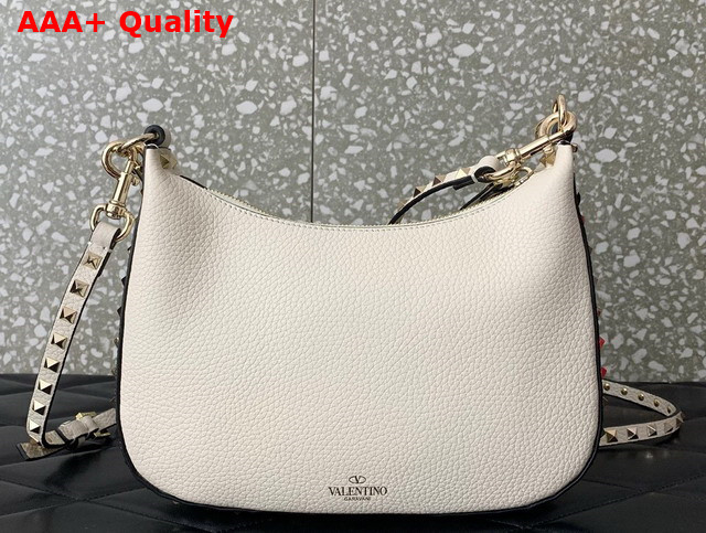 Valentino Small Rockstud Hobo Bag in White Grainy Calfskin Replica