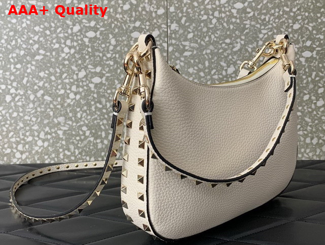 Valentino Small Rockstud Hobo Bag in White Grainy Calfskin Replica