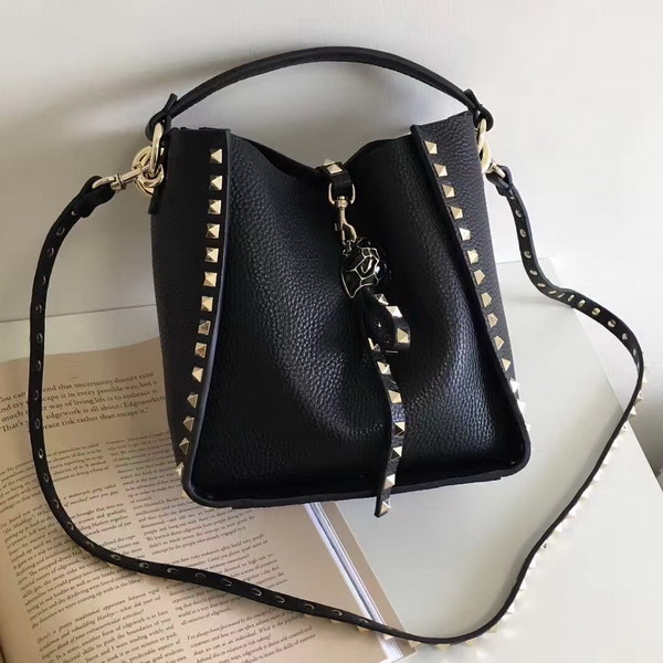 Valentino Small Rockstud Tote in Black Stampa Alce Calfskin For Sale