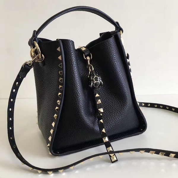 Valentino Small Rockstud Tote in Black Stampa Alce Calfskin For Sale