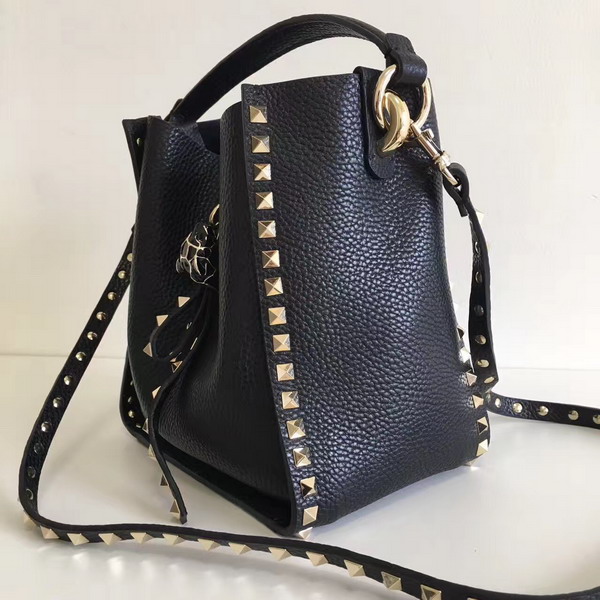 Valentino Small Rockstud Tote in Black Stampa Alce Calfskin For Sale