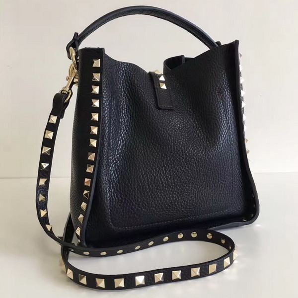 Valentino Small Rockstud Tote in Black Stampa Alce Calfskin For Sale