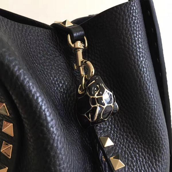 Valentino Small Rockstud Tote in Black Stampa Alce Calfskin For Sale