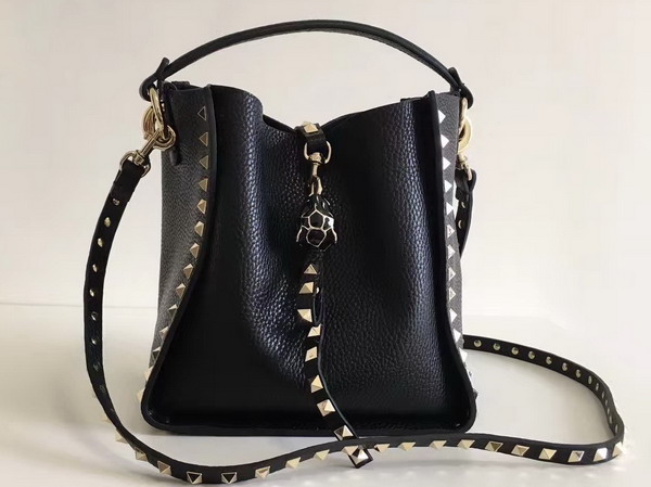 Valentino Small Rockstud Tote in Black Stampa Alce Calfskin For Sale