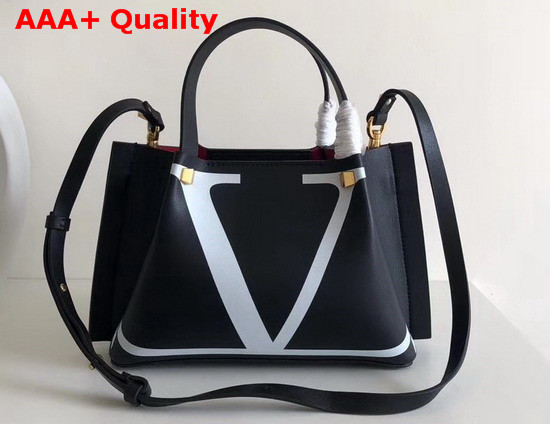 Valentino Small Vlogo Escape Shopper with Inlay Detail Black Calfskin Replica