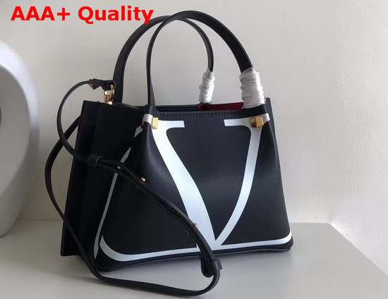 Valentino Small Vlogo Escape Shopper with Inlay Detail Black Calfskin Replica