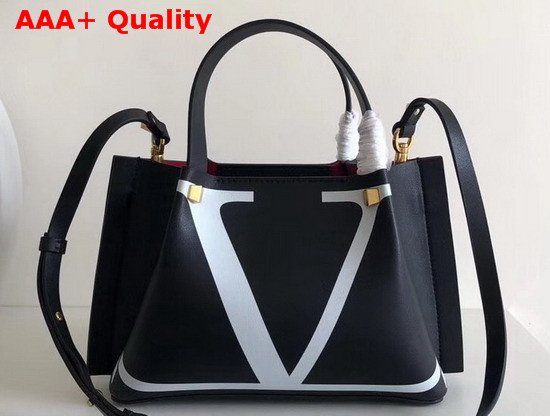 Valentino Small Vlogo Escape Shopper with Inlay Detail Black Calfskin Replica