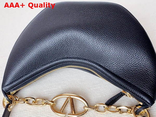 Valentino Small Vlogo Moon Hobo Bag in Black Grainy Calfskin with Chain Replica