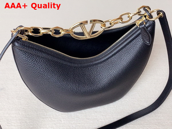 Valentino Small Vlogo Moon Hobo Bag in Black Grainy Calfskin with Chain Replica