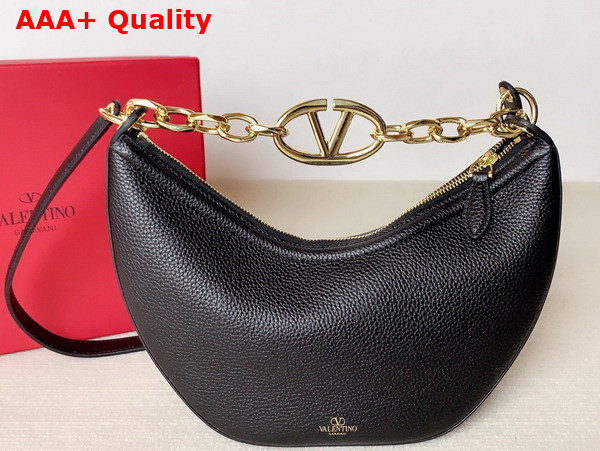 Valentino Small Vlogo Moon Hobo Bag in Black Grainy Calfskin with Chain Replica