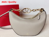 Valentino Small Vlogo Moon Hobo Bag in Grey Grainy Calfskin with Chain Replica