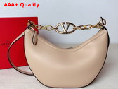 Valentino Small Vlogo Moon Hobo Bag in Nude Grainy Calfskin with Chain Replica