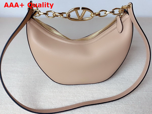 Valentino Small Vlogo Moon Hobo Bag in Nude Grainy Calfskin with Chain Replica