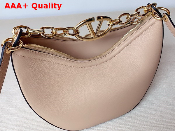 Valentino Small Vlogo Moon Hobo Bag in Nude Grainy Calfskin with Chain Replica