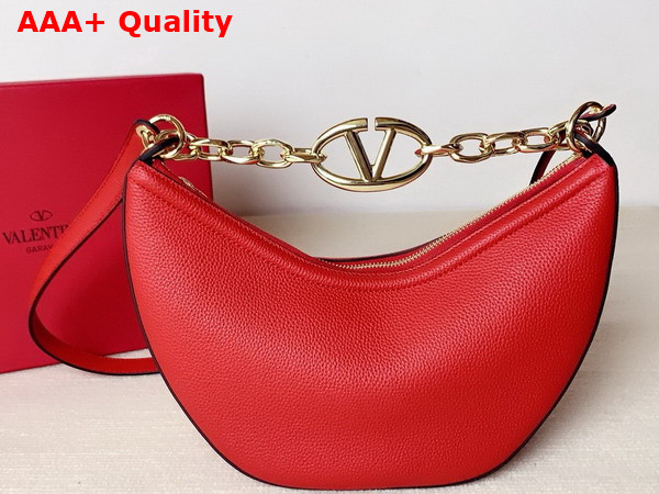 Valentino Small Vlogo Moon Hobo Bag in Red Grainy Calfskin with Chain Replica