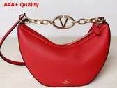 Valentino Small Vlogo Moon Hobo Bag in Red Grainy Calfskin with Chain Replica