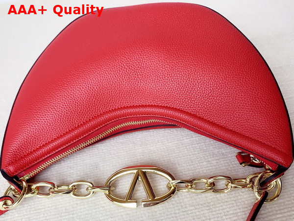 Valentino Small Vlogo Moon Hobo Bag in Red Grainy Calfskin with Chain Replica