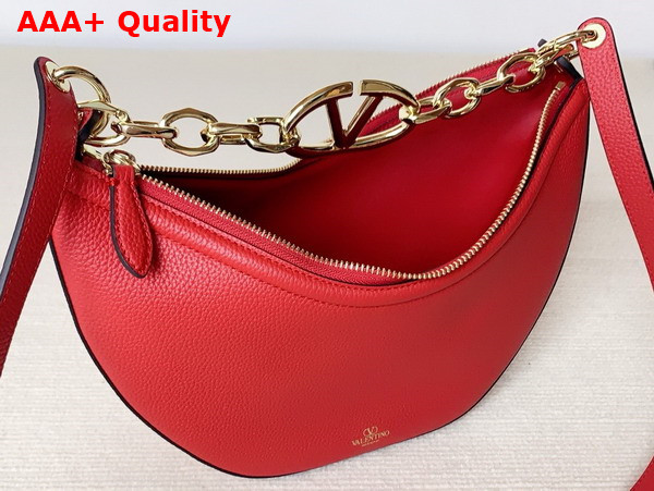 Valentino Small Vlogo Moon Hobo Bag in Red Grainy Calfskin with Chain Replica