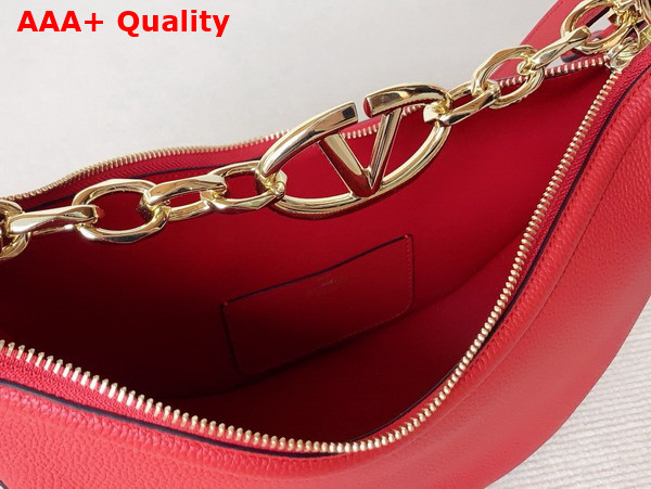 Valentino Small Vlogo Moon Hobo Bag in Red Grainy Calfskin with Chain Replica