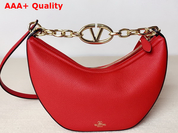 Valentino Small Vlogo Moon Hobo Bag in Red Grainy Calfskin with Chain Replica