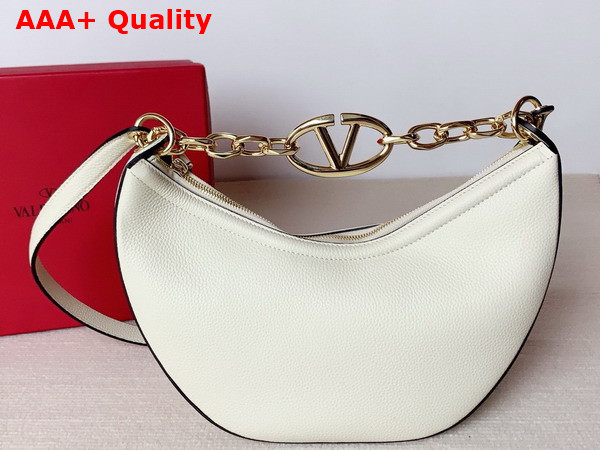 Valentino Small Vlogo Moon Hobo Bag in White Grainy Calfskin with Chain Replica