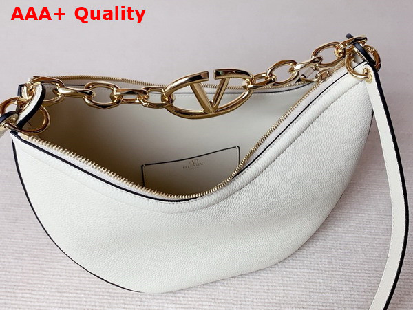 Valentino Small Vlogo Moon Hobo Bag in White Grainy Calfskin with Chain Replica