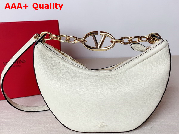 Valentino Small Vlogo Moon Hobo Bag in White Grainy Calfskin with Chain Replica