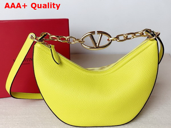 Valentino Small Vlogo Moon Hobo Bag in Yellow Grainy Calfskin with Chain Replica