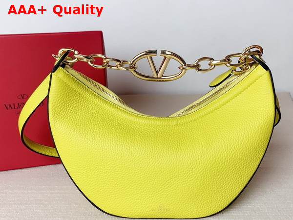 Valentino Small Vlogo Moon Hobo Bag in Yellow Grainy Calfskin with Chain Replica