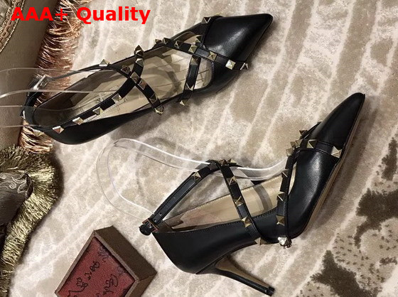 Valentino Studwrap Pump in Black Goatskin Leather with Stud Detailed Strap Replica