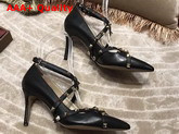 Valentino Studwrap Pump in Black Goatskin Leather with Stud Detailed Strap Replica