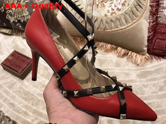 Valentino Studwrap Pump in Red Goatskin Leather with Stud Detailed Strap Replica