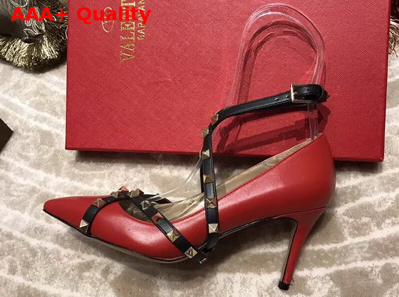 Valentino Studwrap Pump in Red Goatskin Leather with Stud Detailed Strap Replica