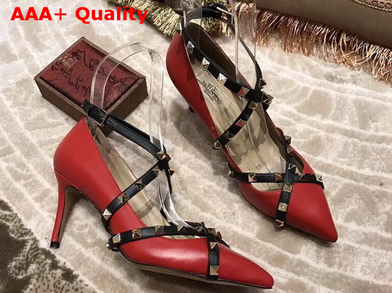 Valentino Studwrap Pump in Red Goatskin Leather with Stud Detailed Strap Replica